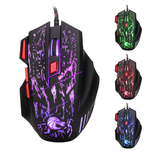 Water Crack Colorful Luminous Game Mouse Wired Mouse